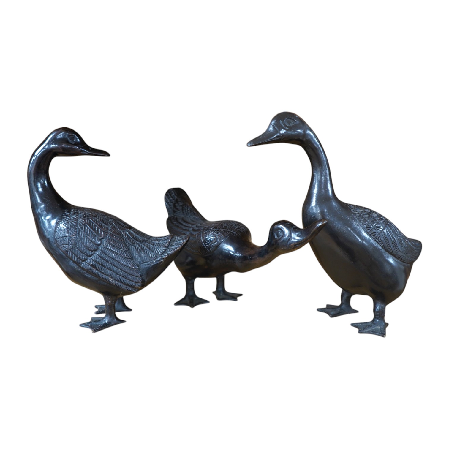 Three contemporary bronze models of ducks, tallest 31cm. Condition - fair to good